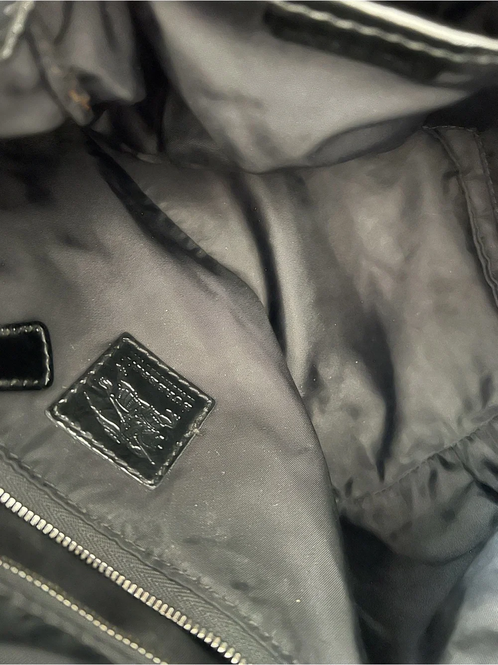 Burberry Black and Beige Checked Tote with Patent Trim